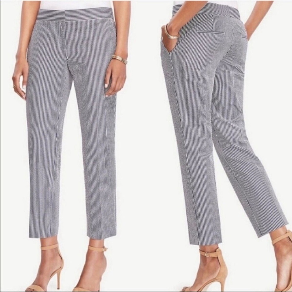 NWT Ann Taylor Seersucker Devin Fit Petite Tailored Ankle Stretch Cotton